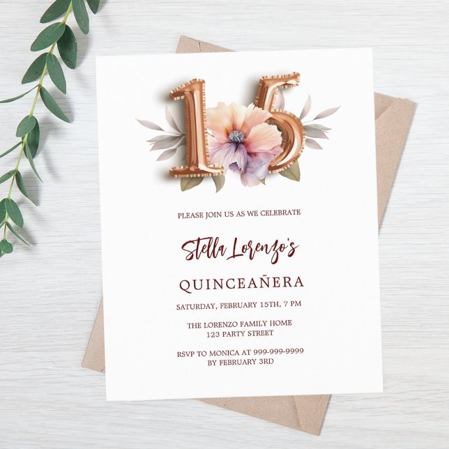 Lámina Oro rosa melocotón floral presupuesto Quinceanera (Subido por el creador)