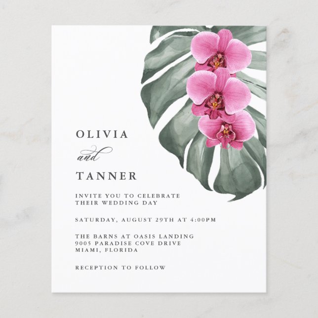 Lámina Orquídeas rosadas presupuestales en Monstera Tropi (Anverso)