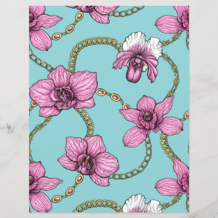 Lámina orquídeas y cadenas, rosa y azul