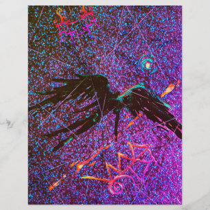 Lámina Oscuro Misterio figura alada volando por el espaci