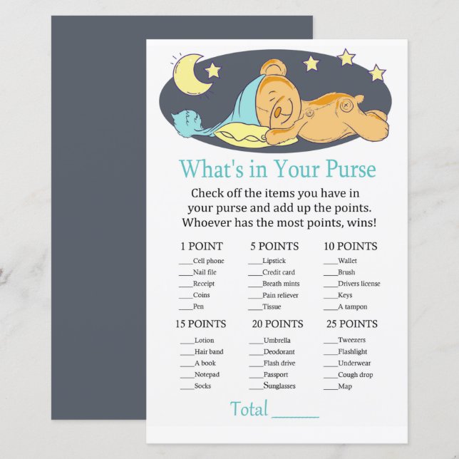 Lámina Osito de peluche dormido ¿Qué hay en tu juego de b (Anverso / Reverso)