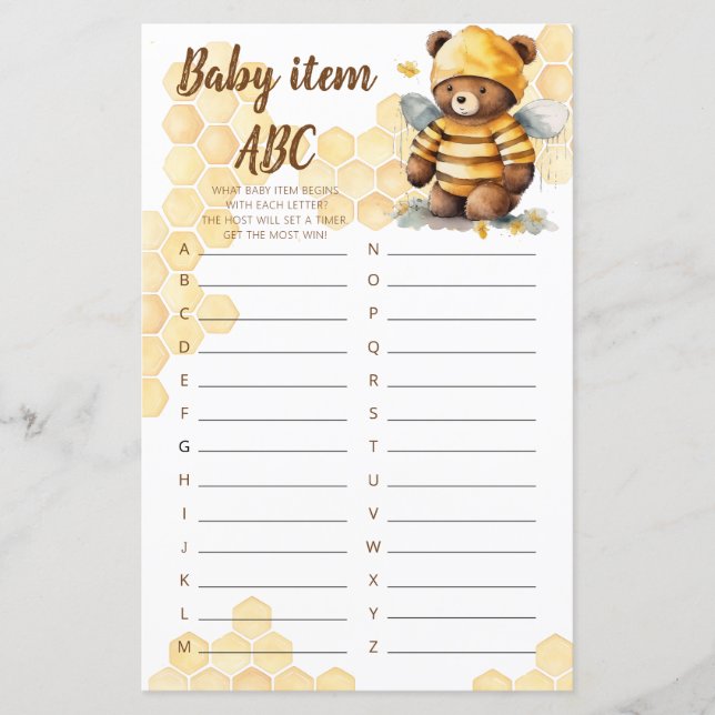 Lámina Osito de peluche marrón Juego Niño ABC (Anverso)