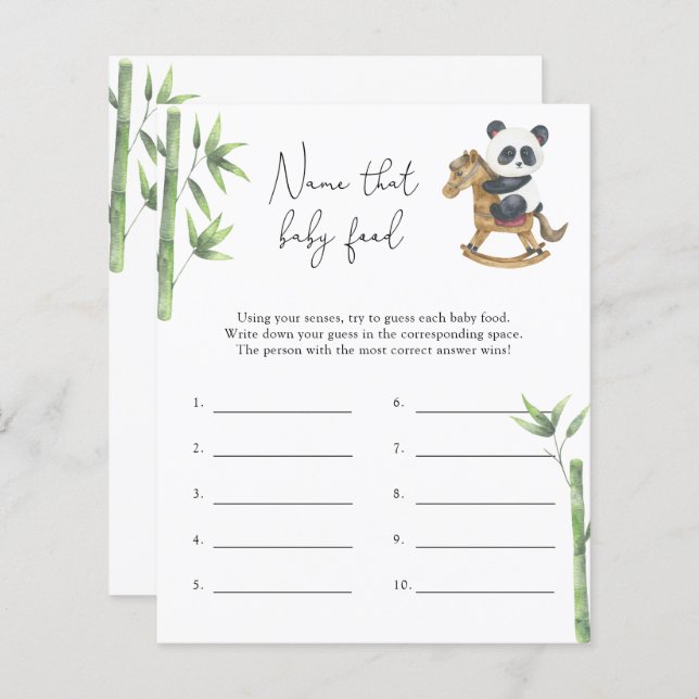 Lámina Osito Panda - Nombra a ese bebé juego de ducha de  (Anverso / Reverso)