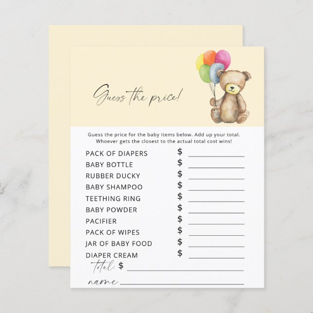 Lámina Oso - Adivina el juego del precio (Anverso / Reverso)