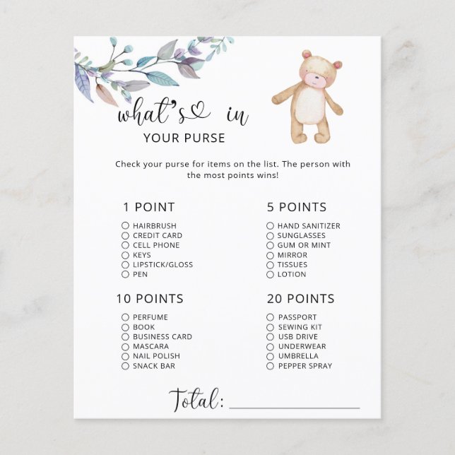 Lámina Oso chica lindo ¿Qué hay en tu juego? (Anverso)