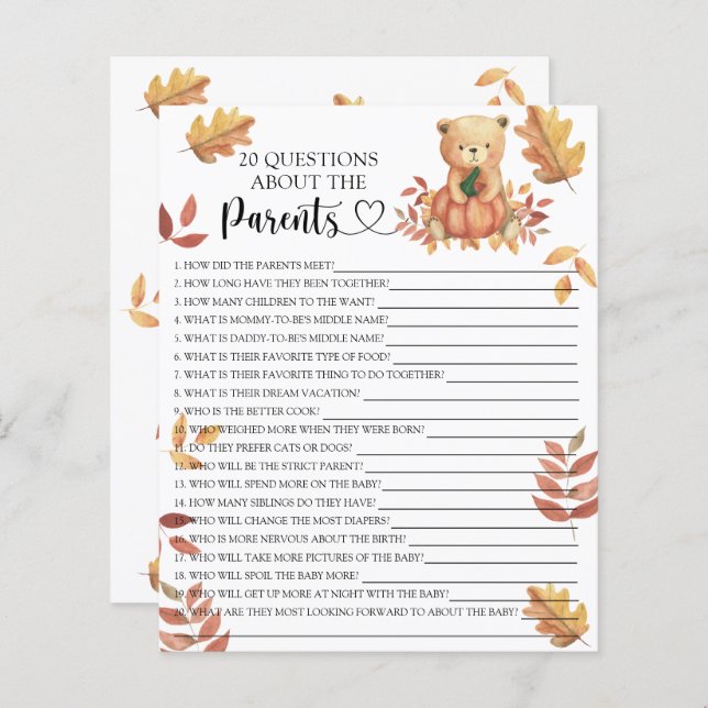 Lámina Oso con calabaza - juegos sobre los padres (Anverso / Reverso)