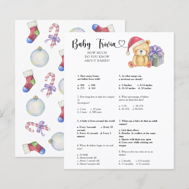 Lámina Oso de invierno - Baby Trivia | Juego Baby Shower (Anverso / Reverso)