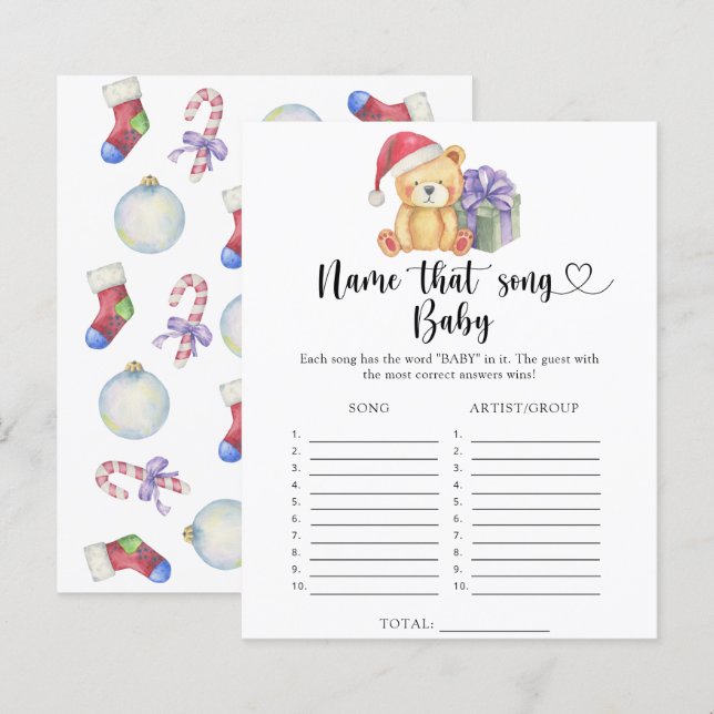 Lámina Oso de peluche de invierno - Nombra a esa canción  (Anverso / Reverso)