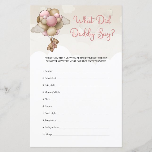 Lámina Oso de peluche marfil rosa marrón Lo que dijo papá (Anverso)