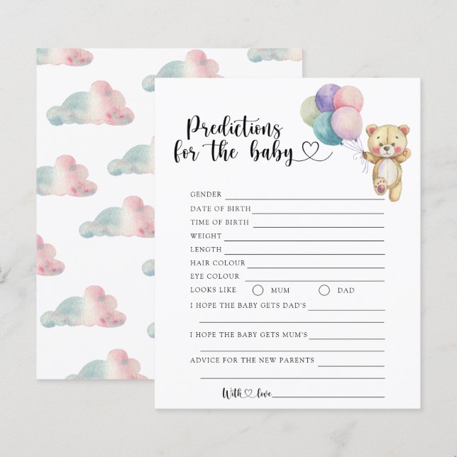 Lámina Oso de peluche - predicciones y consejos para bebé (Anverso / Reverso)