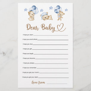 Lámina Oso de Teddy niño bebé ducha Queridos deseos del b