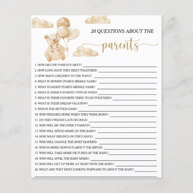 Lámina Oso en bolas 20 Preguntas sobre el juego de los pa (Anverso)