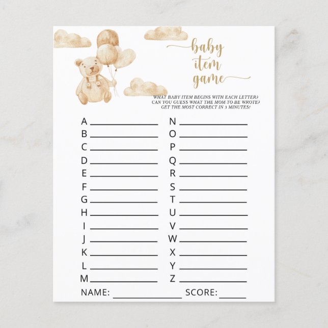 Lámina Oso en globos \ Juego de Bebé (Anverso)