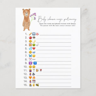 Lámina Oso - Juego de imágenes con emojis baby shower