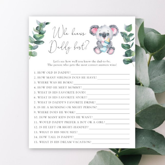 Lámina Oso Koala Quien mejor conoce a papá (Subido por el creador)