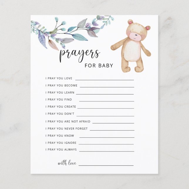 Lámina Oso pequeño - oraciones para el bebé (Anverso)