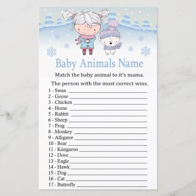 Lámina oso polar Bebé Animales Nombre Juego Ducha de bebé (Anverso)