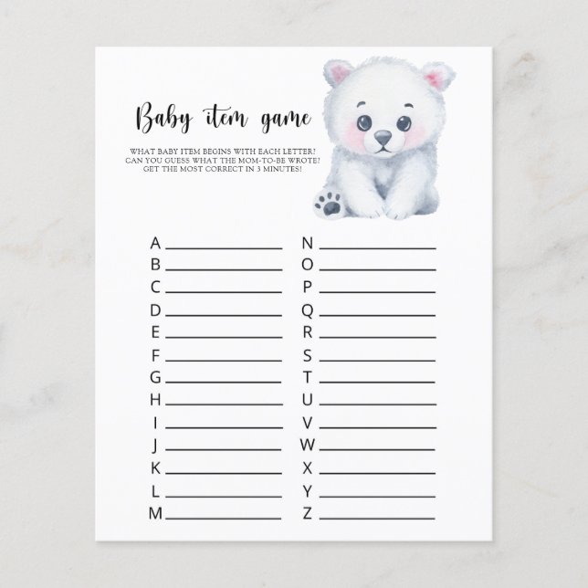 Lámina Oso polar - Juego de objetos para bebés. Juego Bab (Anverso)