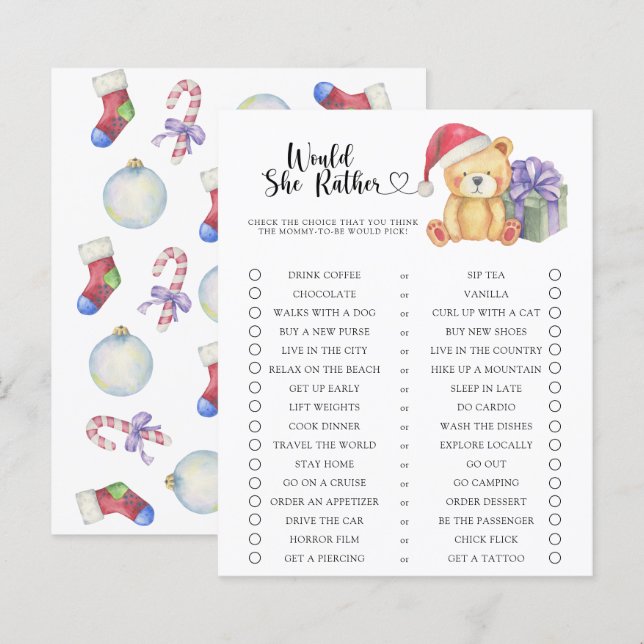 Lámina Oso / Prefiere Un Juego De Baby Shower (Anverso / Reverso)