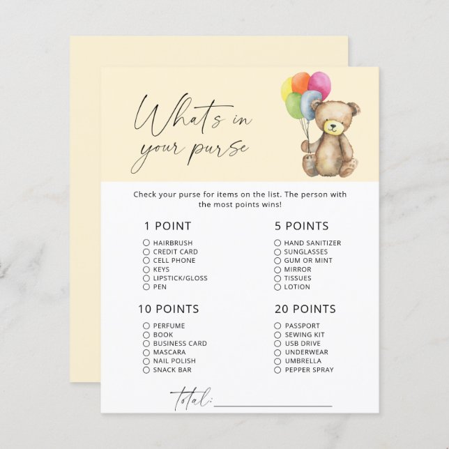 Lámina Oso - ¿Qué hay en tu bolso? (Anverso / Reverso)