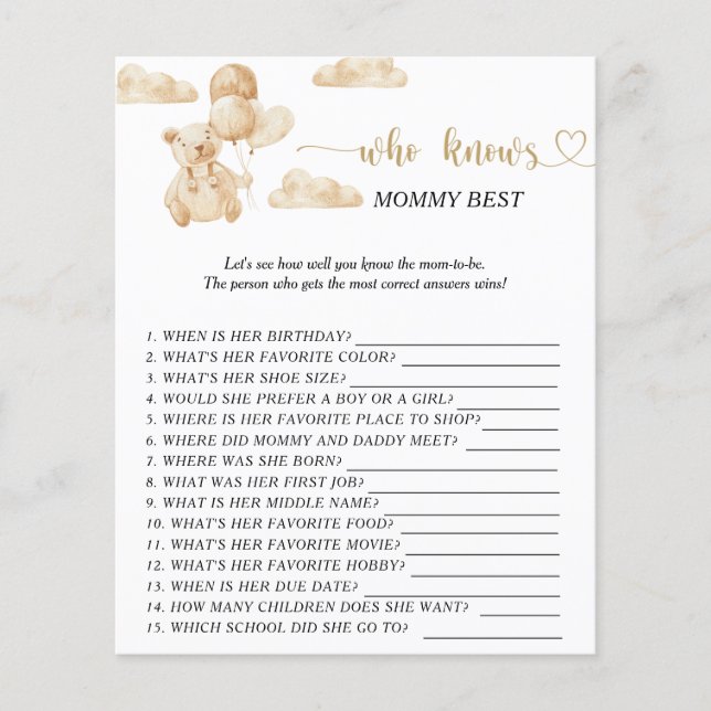 Lámina Oso Quién conoce mejor a mamá (Anverso)