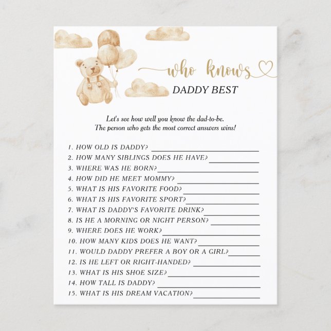 Lámina Oso Quién conoce mejor a papá (Anverso)