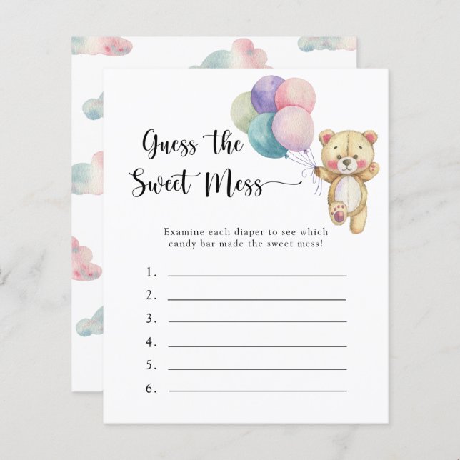 Lámina Oso Teddy - Adivinen el juego Sweet Mess (Anverso / Reverso)