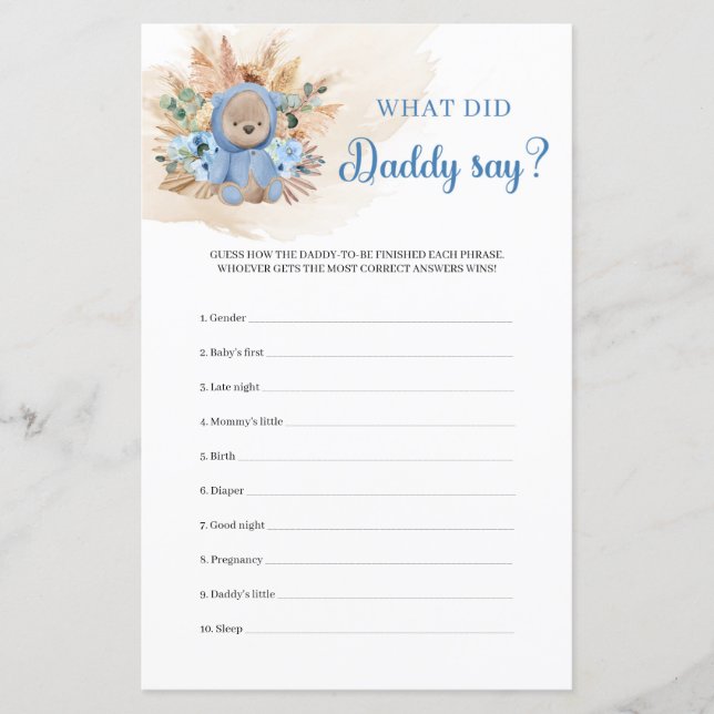 Lámina Oso Teddy pampas hierba floral Lo que dijo papá (Anverso)