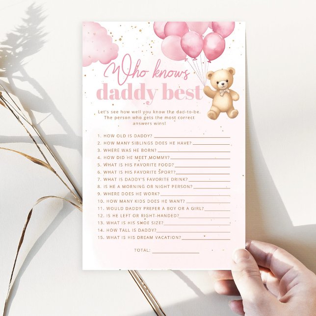 Lámina Oso Teddy rosa Quién conoce mejor a papá juego de  (Subido por el creador)