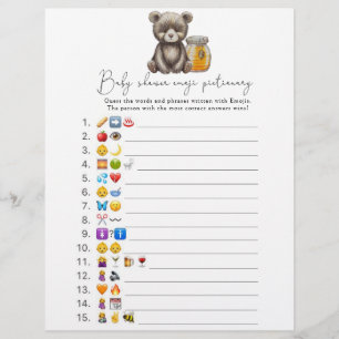 Lámina Oso y miel - juego de imágenes de Emoji ducha para