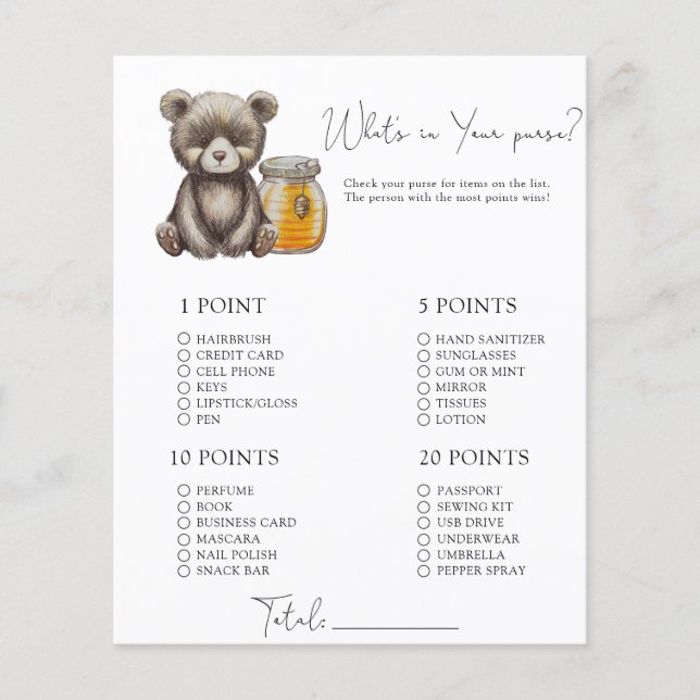 Lámina Oso y miel - ¿Qué hay en tu juego? (Anverso)