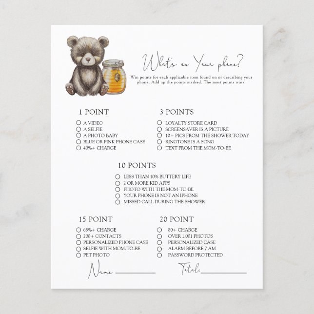 Lámina Oso y miel - ¿Qué hay en tu juego de teléfono? (Anverso)