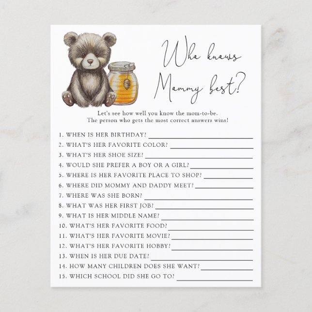 Lámina Oso y miel - Quién conoce mejor a mamá (Anverso)