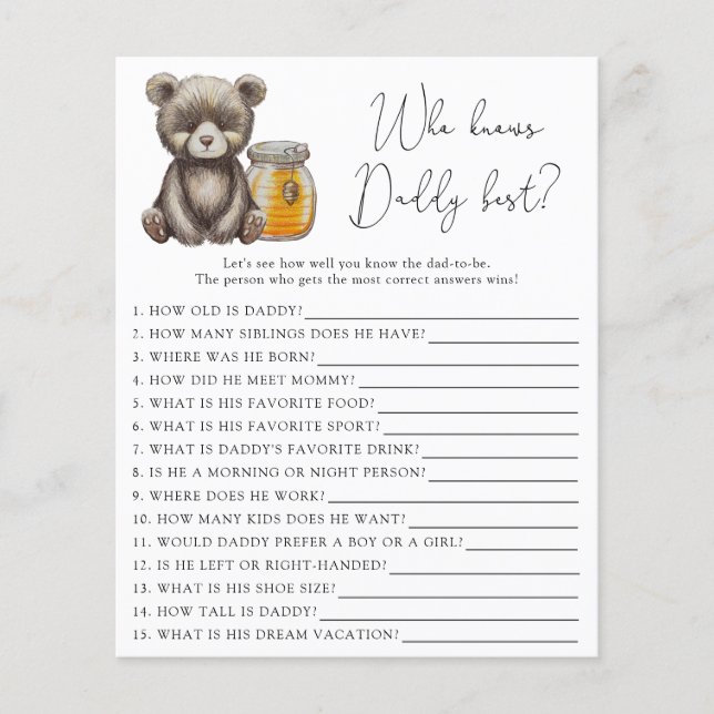 Lámina Oso y miel - Quién conoce mejor a papá (Anverso)