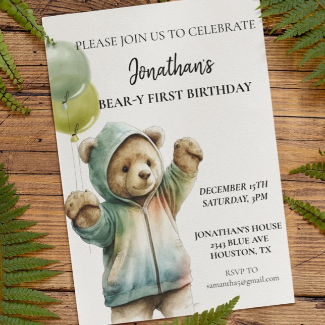Lámina Oso-y primer primer cumpleaños de oso adorable (Subido por el creador)