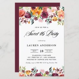 Lámina Otoño Blooms Garland Sweet 16 Party Invitation