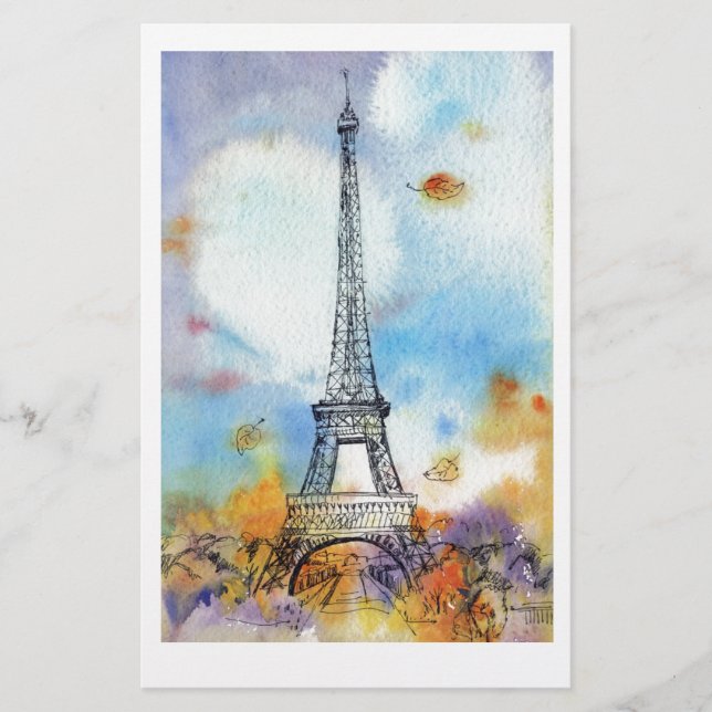 Lámina Otoño Torre Eiffel de París. Arte acuático (Anverso)