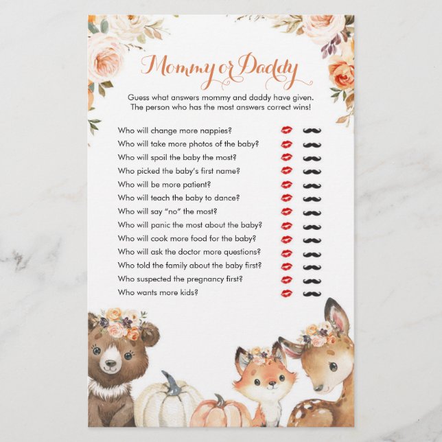 Lámina Otoño Woodland Oh Baby Mommy o Daddy Games (Anverso)