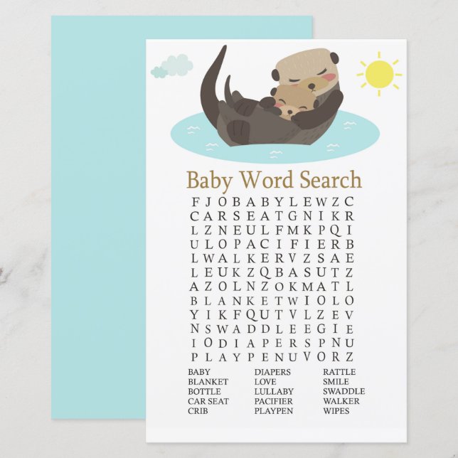 Lámina Otter Baby Shower Word Search Game (Anverso / Reverso)