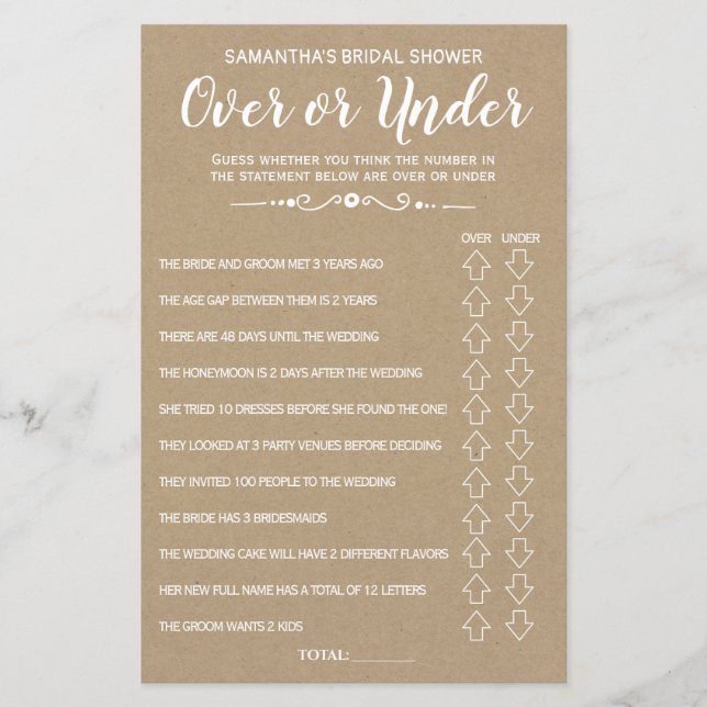 Lámina Ove o Under Bridal Ducha juego español-inglés (Anverso)