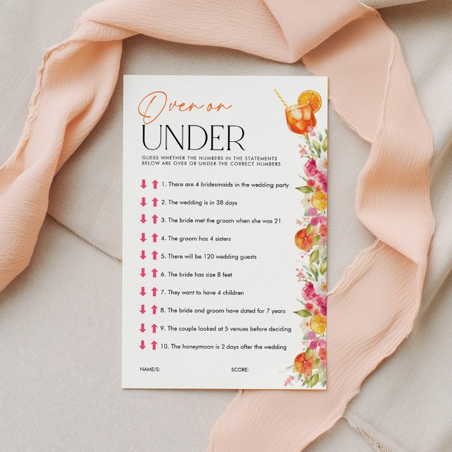 Lámina Over or Under Spritz Bridal Shower Games (Over or Under? Love at First Spritz | Bright Floral Citrus Bridal Shower)