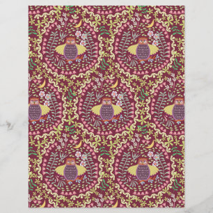 Lámina Owl Folk Wine Red