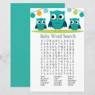 Lámina Owl Juego de búsqueda de palabras de Baby Shower