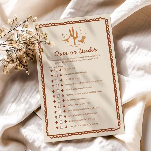 Lámina País occidental fuera o bajo juego de novias (Rustic Country Over or Under Bridal Shower Game)