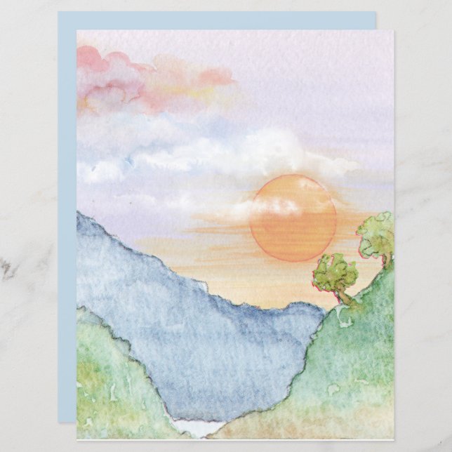 Lámina Paisaje acuarela 8.5X11 Papel de cuaderno (Anverso / Reverso)