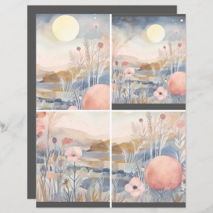 Lámina Paisaje de flores con luna 1 de 2