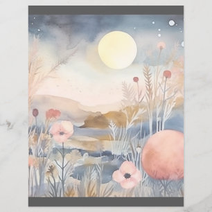 Lámina Paisaje de flores con luna 2 de 2