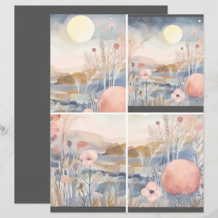 Lámina Paisaje floral con luna 1 de 2