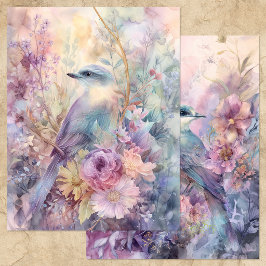LÁMINA PÁJARO EN JARDÍN FLORAL DE PRIMAVERA PAPEL PARA ÁL