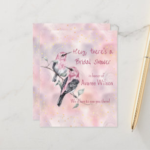 Lámina Pájaros negros rosados Ducha de novias